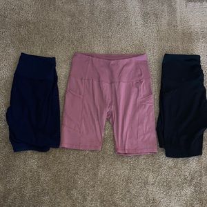 Three Pack Fullsof High Waisted Biker Shorts with Pockets. 8” Size Large